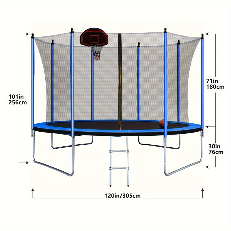 Trampoline de jardin rond de 10 pi avec enceinte de sécurité SkyBond, Bleu