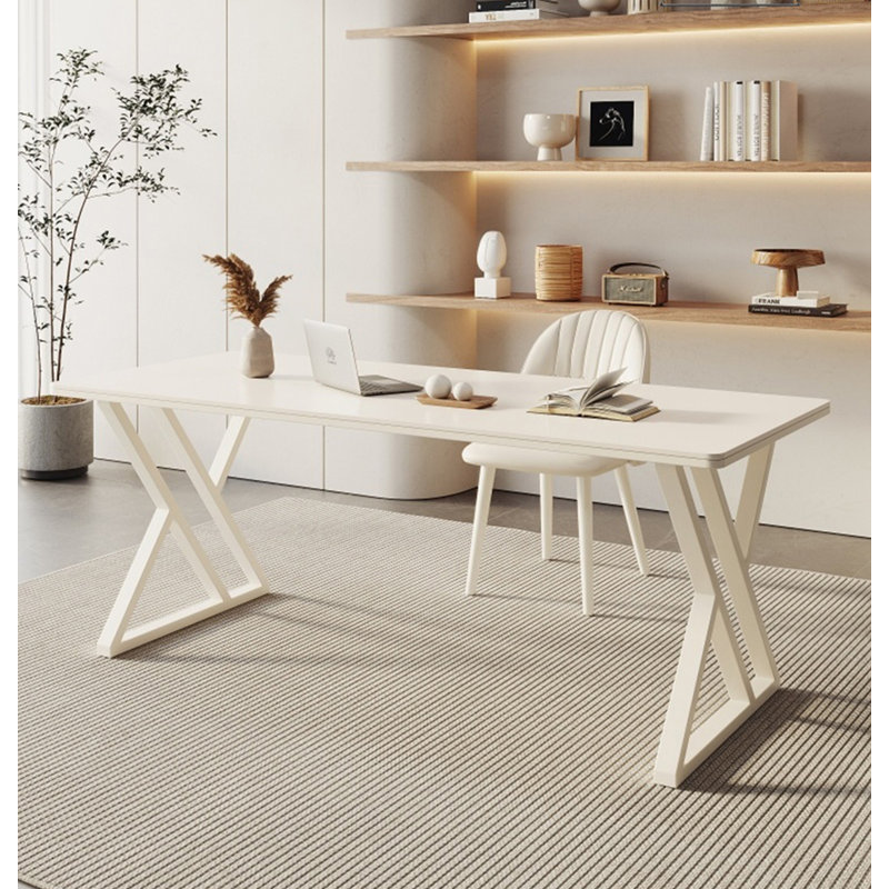 Luxury Cream-Style Sintered Stone Tabletop Office Desk, 29.53" H x 62.99" W x 31.50" D
