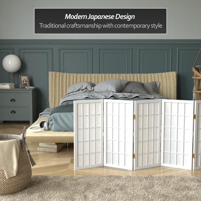 Alex 26.5"H Short Folding Screen, 5 Panels, White