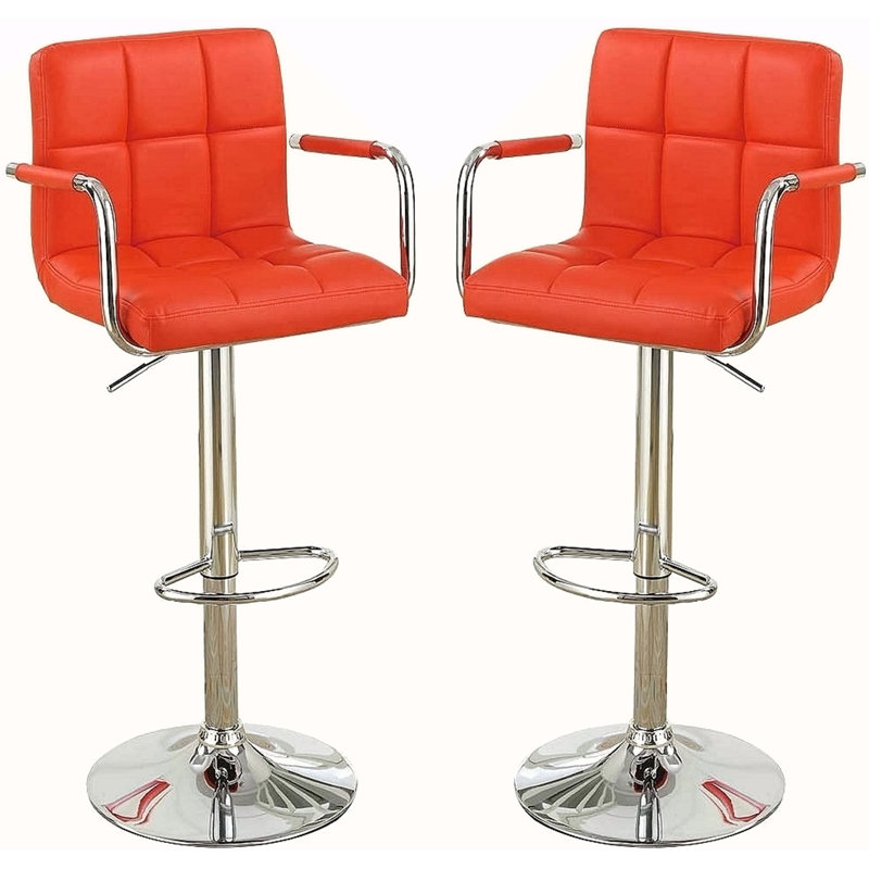 Ensemble de 2 tabourets de bar en similicuir et tabourets de bar à hauteur réglable, Rouge