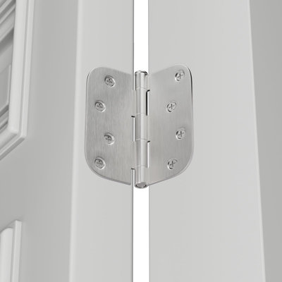 6 Pack 4 inch Brushed Nickel Door Hinges Satin Nickel Exterior Door Hinges - Residential Hinges for Interior and Exterior Doors, 5/8" Radius Corners, Iron