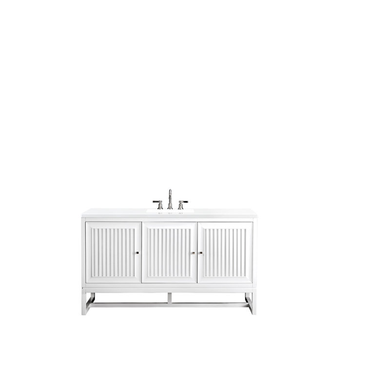 Athens 60'' W Single Vanity, Carrara White, Glossy White, 8" Widespread