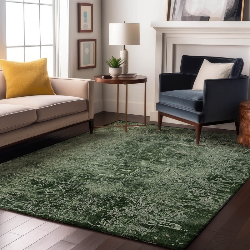 Tapis Cerrito AMF559 émeraude lavable en machine de qualité supérieure, Rectangulaire 8 pi x 10 pi