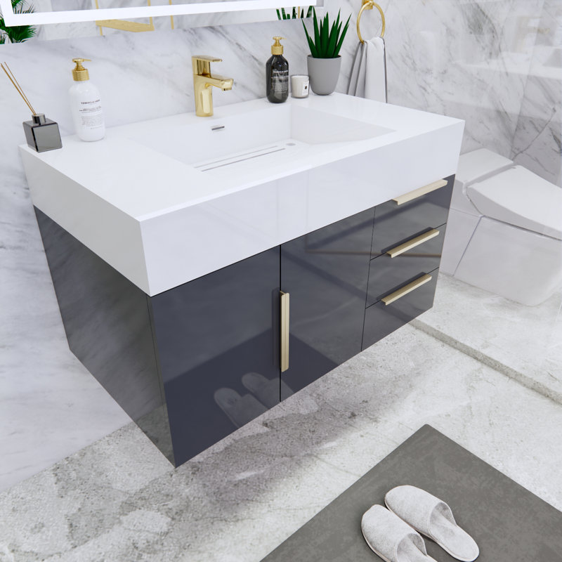 Glasgow 35.5'' Single Bathroom Vanity with Acrylic Top, Gray