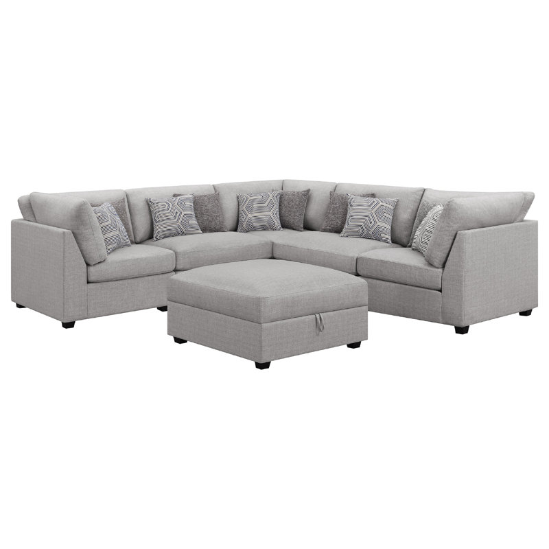 Canapé modulaire en L 6 pièces avec repose-pieds Cambia, gris, 10 coussins