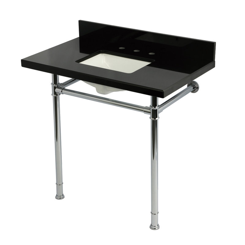 Kingston Brass Imperial 36-Inch Black Granite Console Sink with Stainless Steel Legs (8-Inch, 3-Hole), Polished Chrome