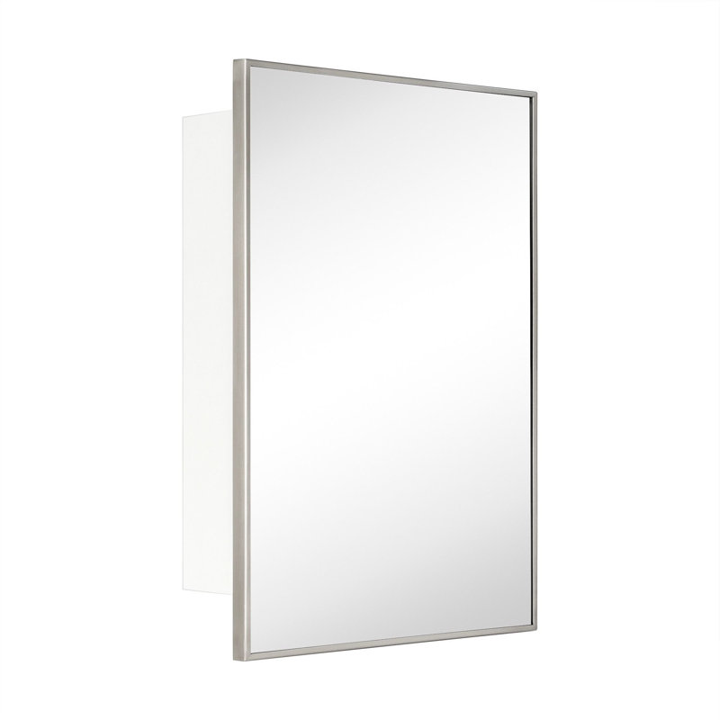 Velin 16.5'' x 24'' Brushed Nickel Recessed and Surface Mount Bathroom Medicine Cabinet with Mirror Matt Black Square Cornered Metal Framed Rounded Rectangle Medicine Cabinet Mirror