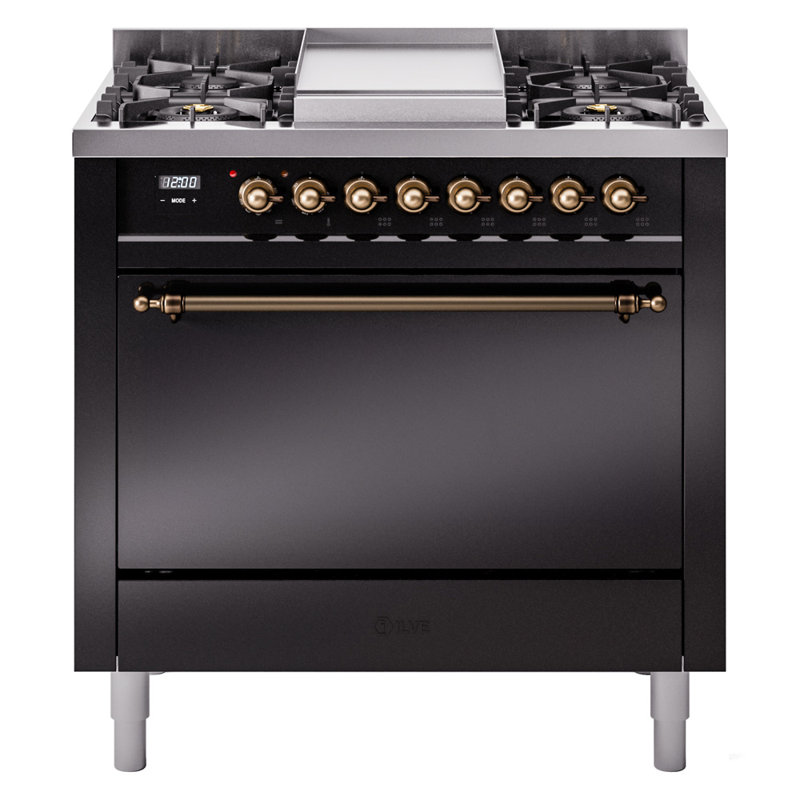 ILVE Nostalgie II 36 in Dual Fuel Range, Natural Gas, Glossy Black/Bronze