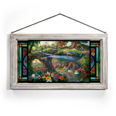 SGA DISNEY ALICE IN WONDERLAND 13X23: TKS; STAINED GLASS ART WHITEWASH FRAMED