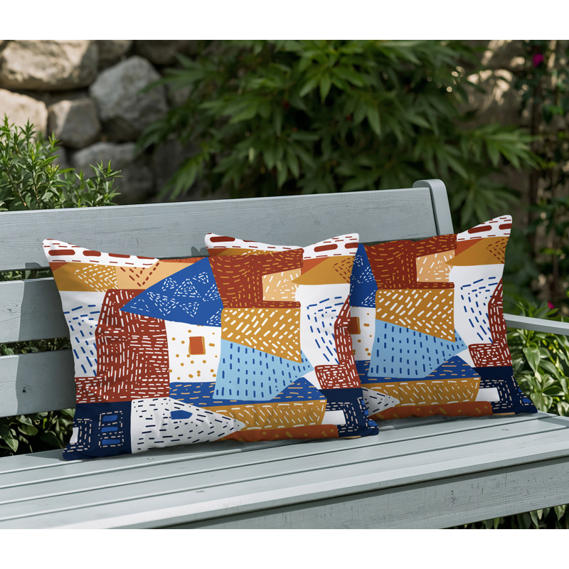 Oreiller réversible intérieur / extérieur Praxies Patches, 25 x 18, Orange