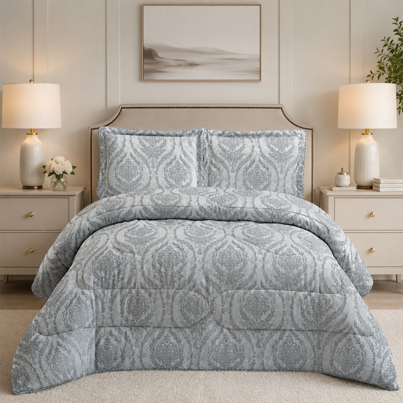 Jacquard Floral Bedspread, Silver, King Bedspread + 2 Standard Shams