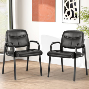 Chaise de salle de conférence empilable en cuir 22,24 po avec structure en métal (Ensemble de 2)