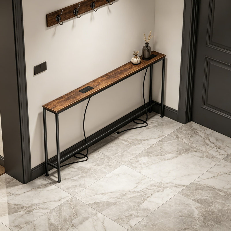 Table de canapé avec prises de courant et ports USB-C, console étroite avec rangement derrière le canapé, longue table de couloir d'entrée pour les petits espaces, salon