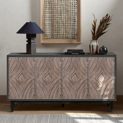 Mid Century Sideboard Buffet Cabinet With Solid Wood Legs And 4 Diamond Pattern Doors, Perfect For Organized Storage And Elegant Display. by Corrigan Studio