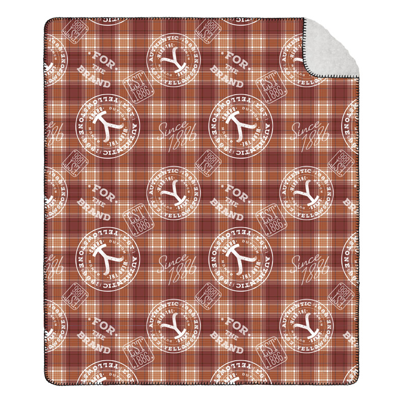 Paramount Yellowstone Cowboy Plaid Silk Touch Sherpa Throw Blanket with Carrying Strap, Soft Warm Throw, Cozy Blanket for Couch or Bed, 60x70 Inches