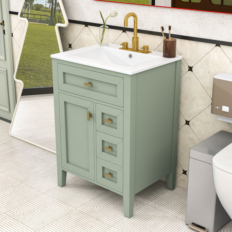 Meuble-lavabo compact en bois avec rangement spacieux, Vert clair