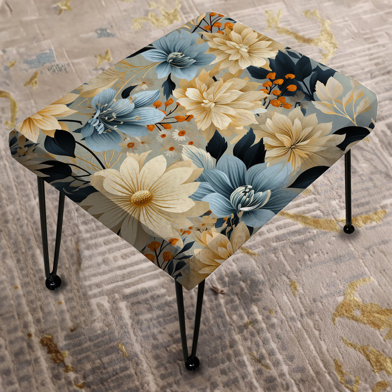 Blue Boho Floral Harmony Dreams II - Floral Rectangle Ottoman