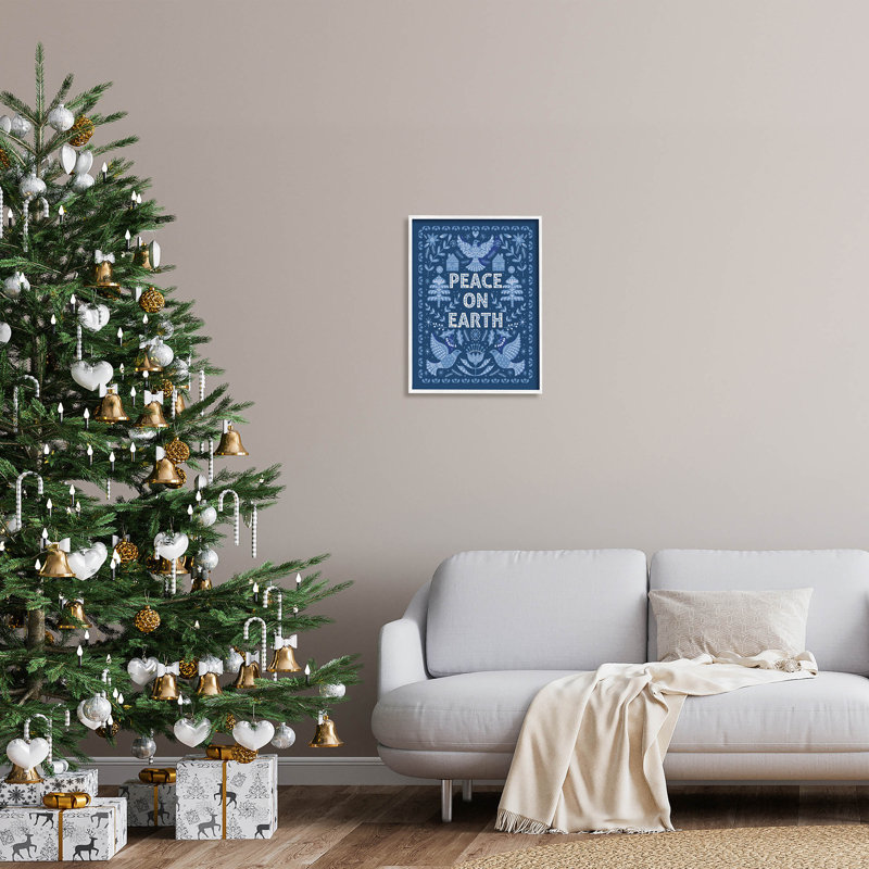 Peace on Earth - bleu at-143, H 20 po x l 16 po x P 1,5 po, Giclée encadrée blanc bord de mer