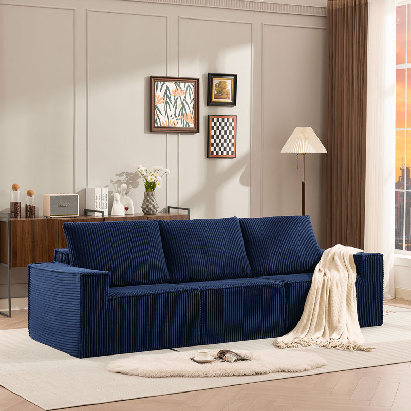 Canapé surdimensionné 102 po en velours côtelé avec accoudoirs carrés, Bleu