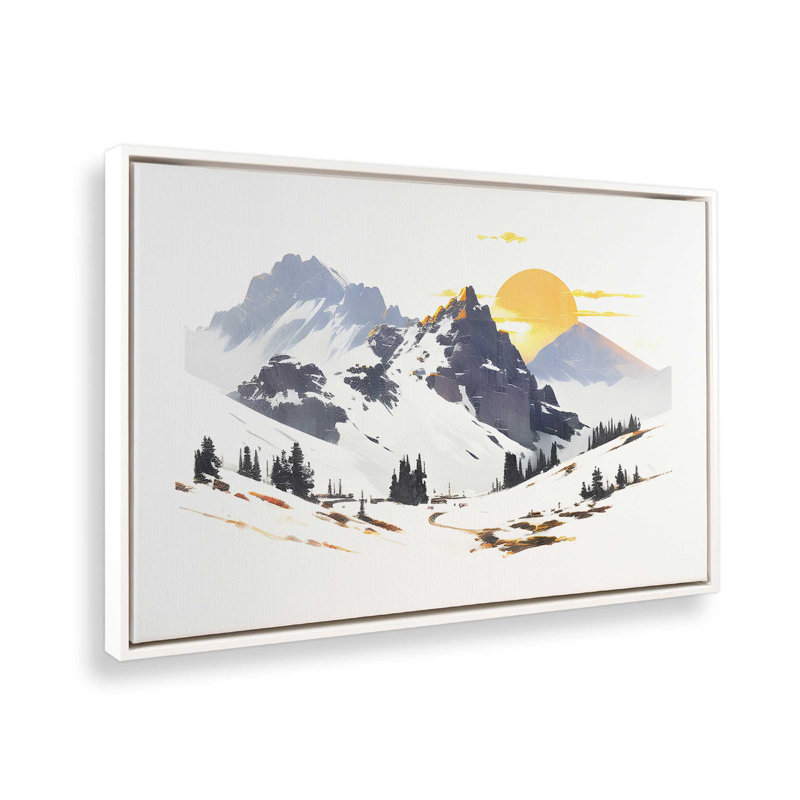 Impression sur toile Snowy Peaks at Sunrise, Cadre flottant blanc opaque, H 12,75 po x l 18,75 po x P 1,75 po