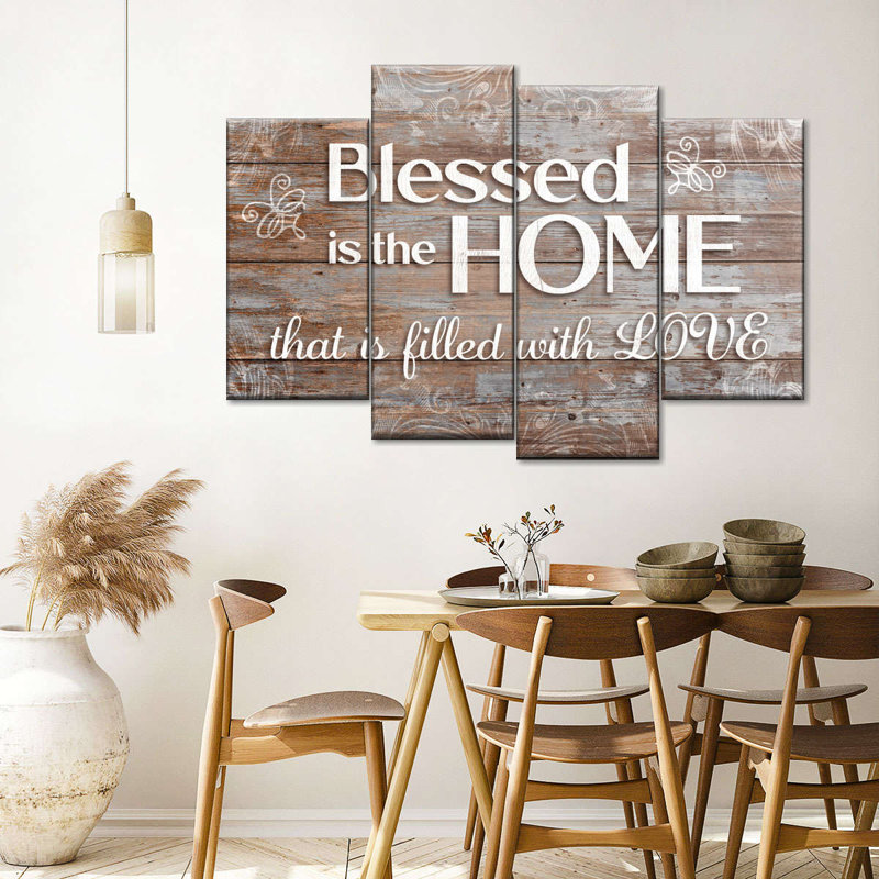 «Family And Home Typography Home», ensemble de 4 impressions sur toile par Pithinart, H 27 po x l 43 po x P 1,25 po