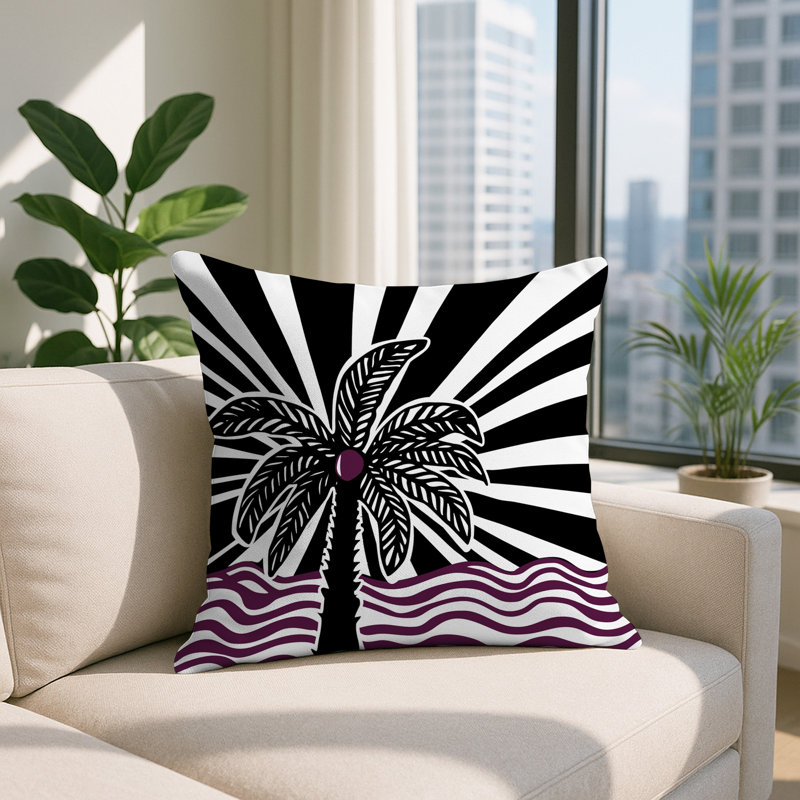 Oreiller carré réversible intérieur / extérieur Simi Palm, Carré 15 po, Mauve