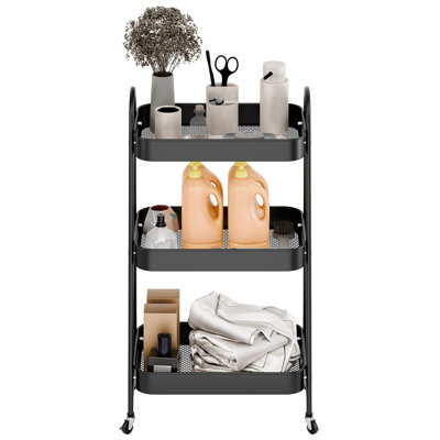Fruit Basket Kitchen Cart - 3-Tier Rolling Storage Cart With Wheels, Fruit Vegetable Basket With Wood Top, Pantry Utility Kitchen Organizer For Fruit Potato Onion Vegetable Bread Snack