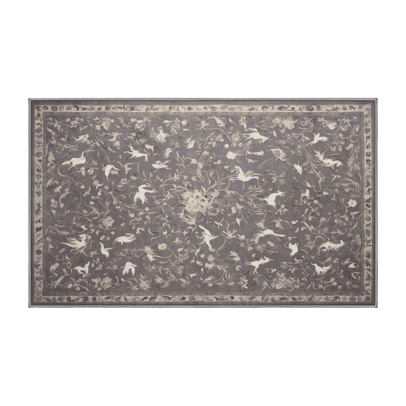 Machine Washable Gray Area Rug, Rectangle 5' x 7'