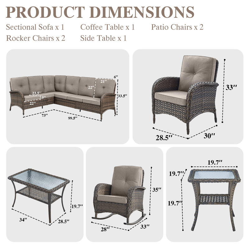 Ensemble de conversation modulaire d'extérieur en osier PE avec coussins 9 personnes Serita Trym, Beige