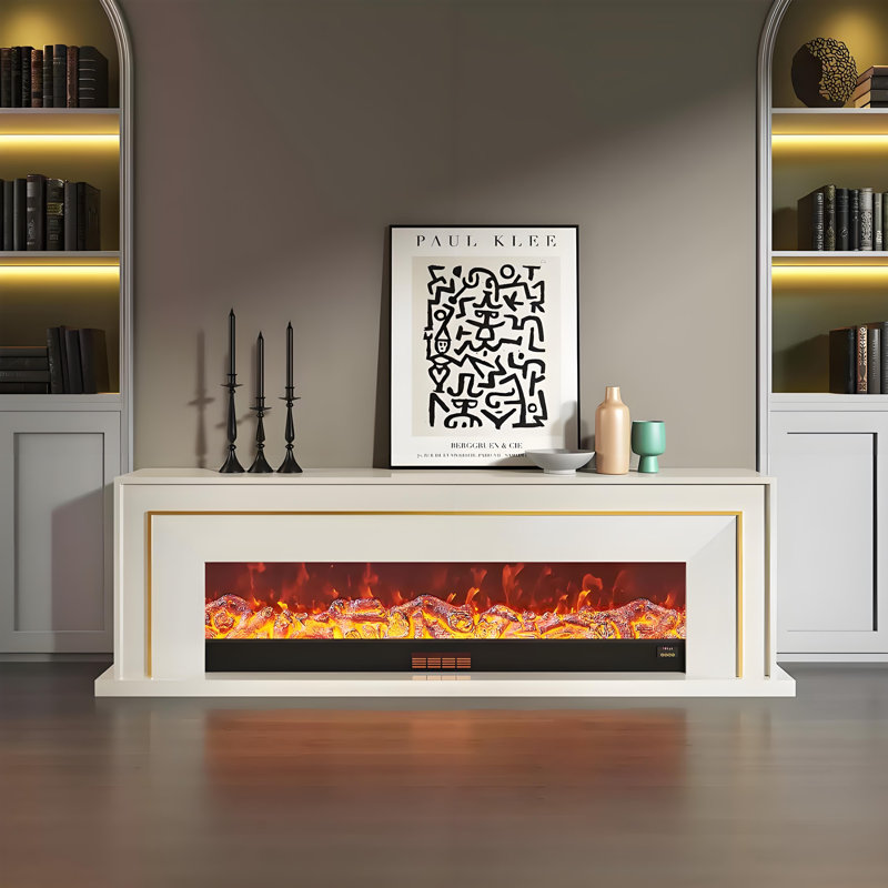 Foyer électrique 47,24 po Retro White, Blanc, H 39,37 po x l 47,24 po x P 12,60 po