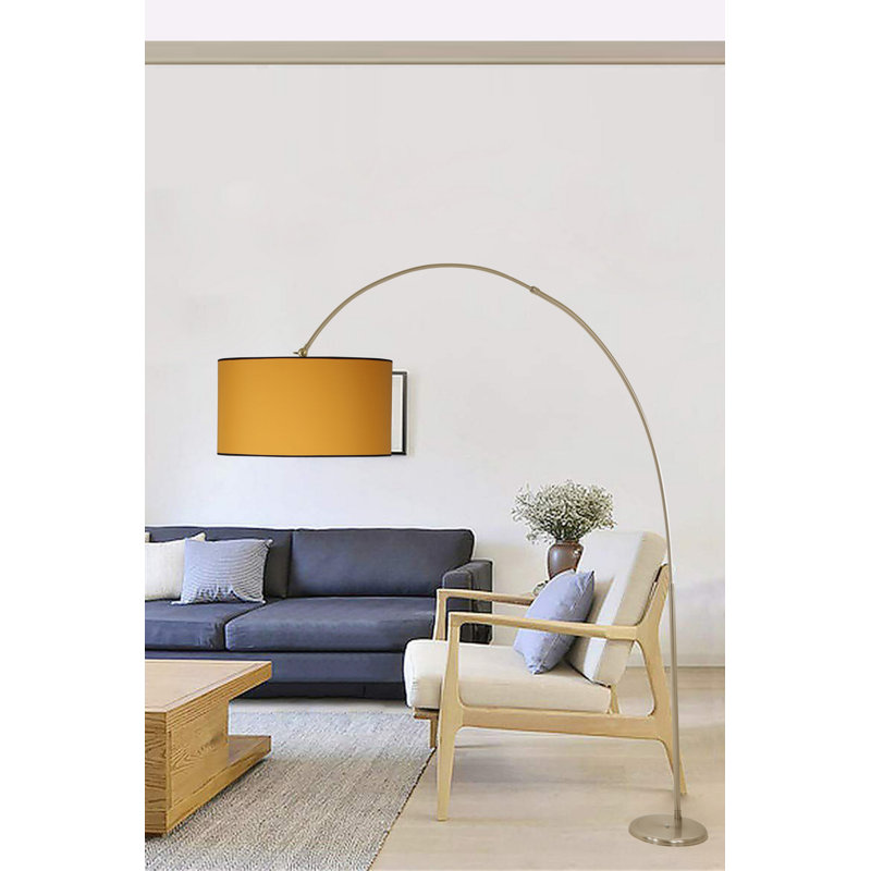 Lampe sur pied de style scandinave à hauteur réglable, corps en métal jaune, 63,0 à 86,6 pouces | Revêtement chromé mat | Douille E27, 40 W maximum | Éclairage moderne pour la maison et le bureau