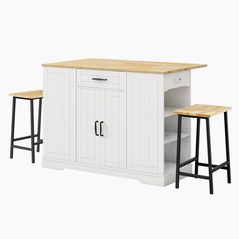 Ensemble de table de salle à manger 47,2 "avec 2 tabourets et abattant, Blanc