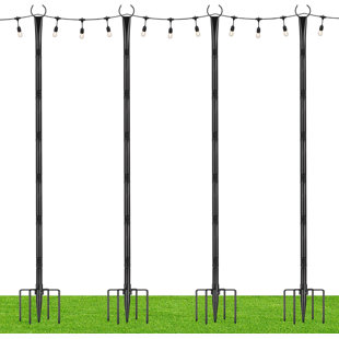 String Light Poles with Hooks, 8.5FT Outdoor String Light Poles with 5-Prong Forks, 4 Pack