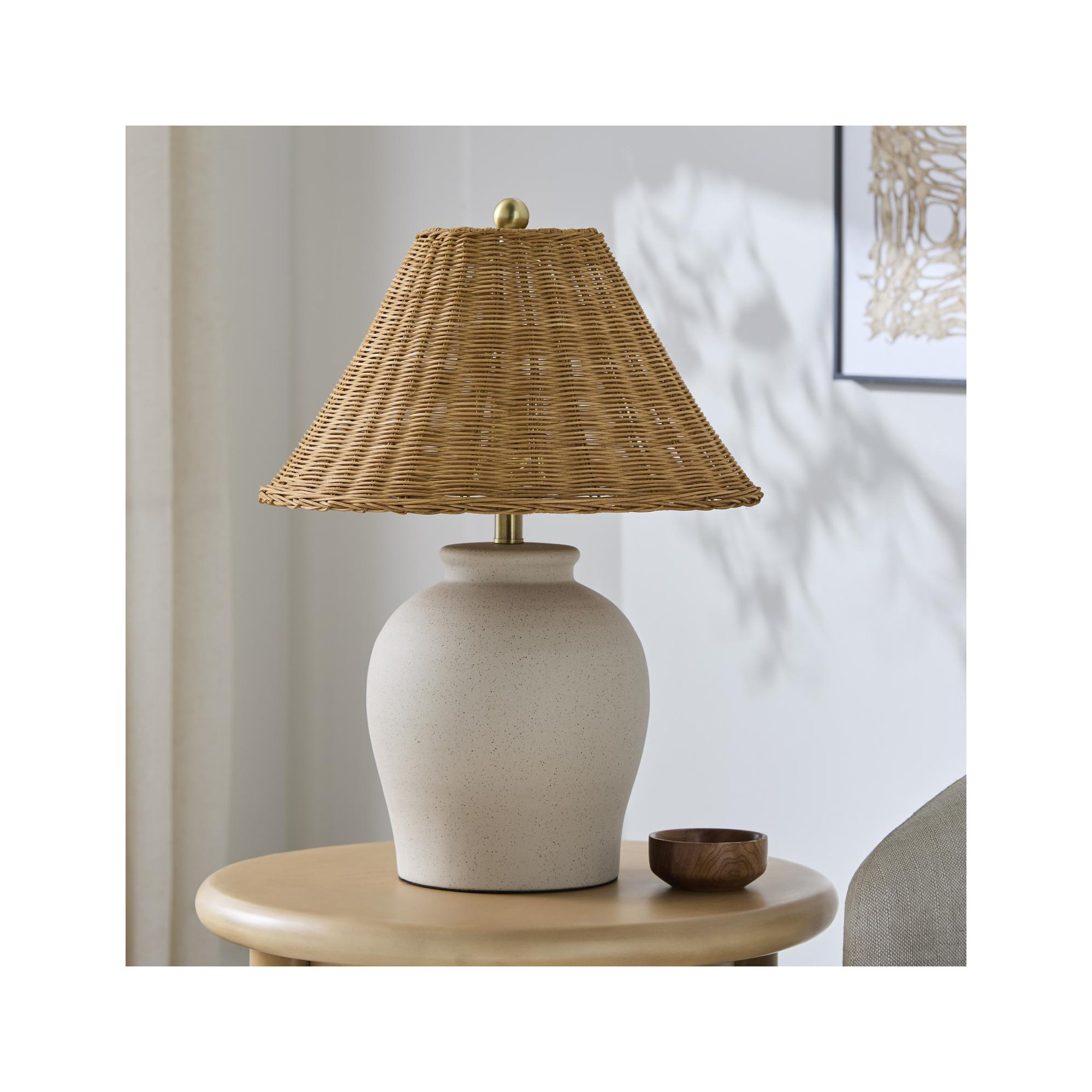 Chemise Ceramic Table Lamp, Rattan, Beige