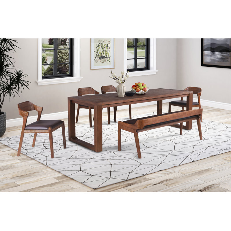 Jennylynn 6 - Person Extendable Solid Wood Top Four Leg Base Dining Set, 6 Pieces: Table, 4 Chairs, Benches