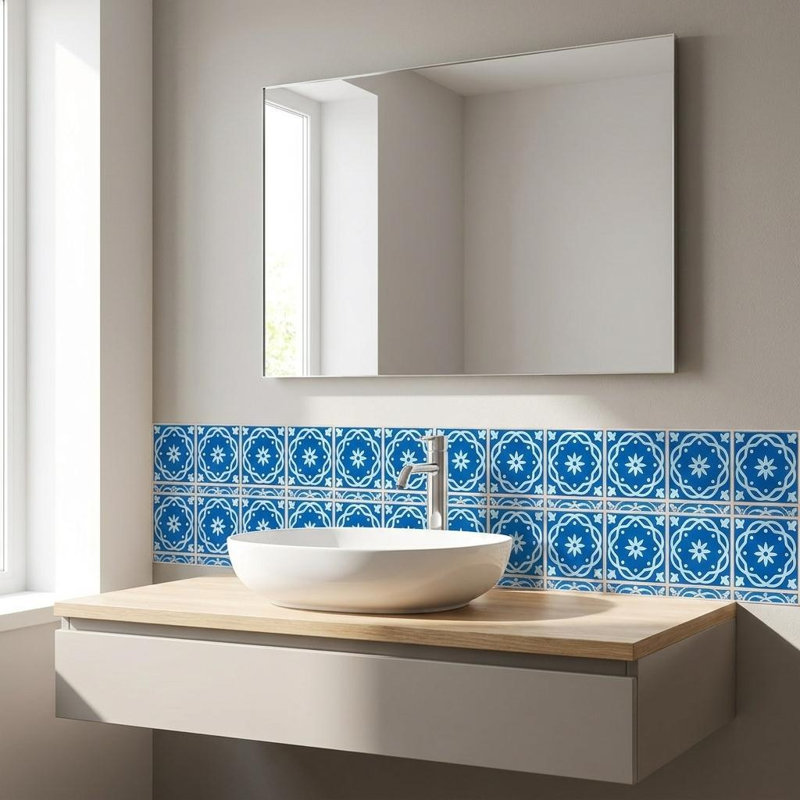 Carreaux amovibles en vinyle noir et gris 8 po x 8 po, H 5 po x l 5 po x P 0,1 po, Bleu foncé/bleu pâle