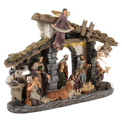 25" Extra-Large Nativity Set, Oversized 12-piece Nativity Scene Figures, Manger Scene Christmas Decor with LED Light