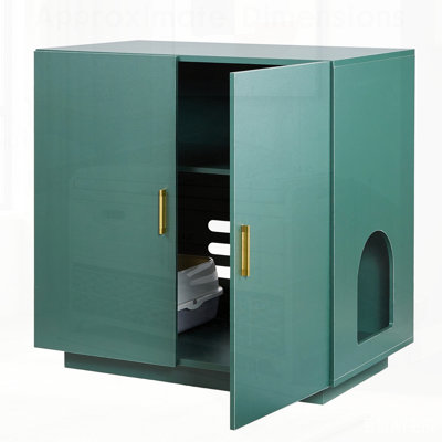 Cat Litter Box Enclosure, Hidden Cabinet with Ventilated Holes, Wooden Indoor Washroom, Double-Door Pet House, End Side Table for Most Litterboxes