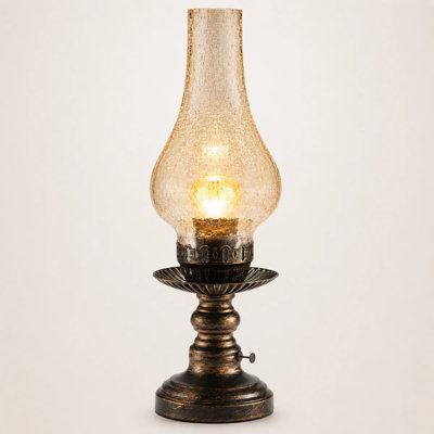 15.7" H Rechargeable Cordless Table Lamp, 5200mAh Battery, Amber Crackle Glass & 3-Level Touch Dimmer