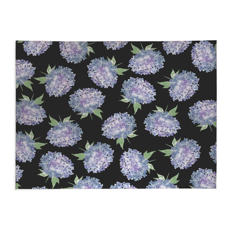 Hydrangea Love Decorative Outdoor Rug, Rectangle 4' x 6', Charcoal