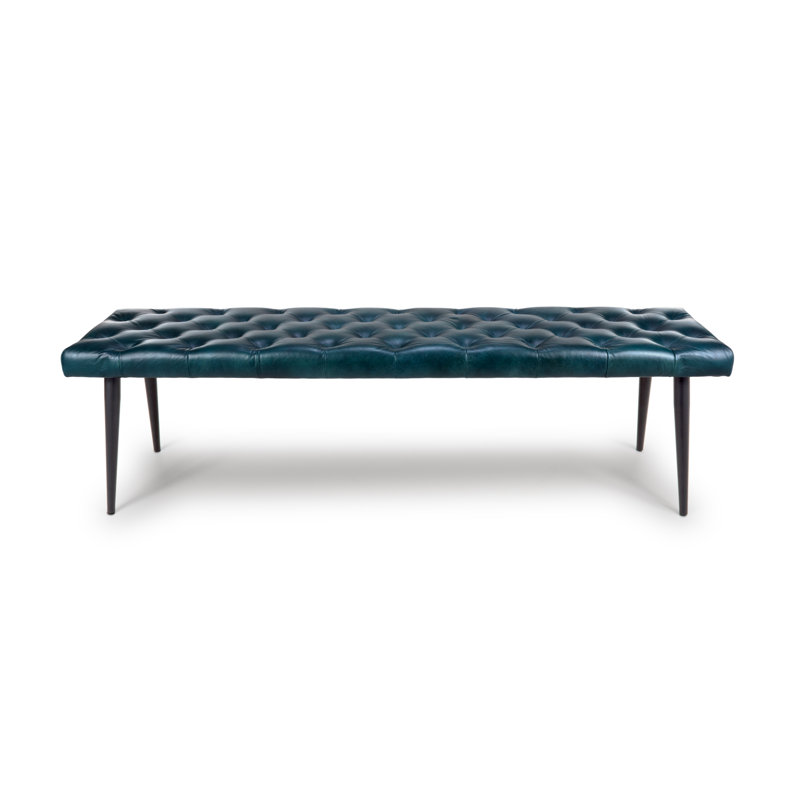 Limones Genuine Leather Upholstered Storage Bench, Blue
