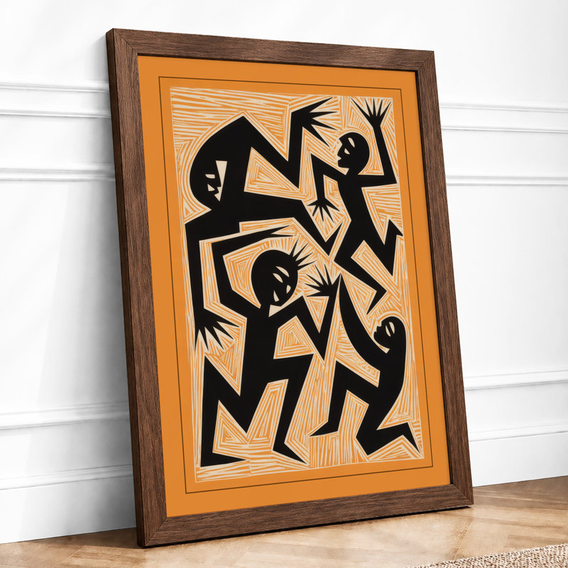 Dancing Figures Geometric - Framed Print, Walnut, A4 - 29.7 x 21.0 cm