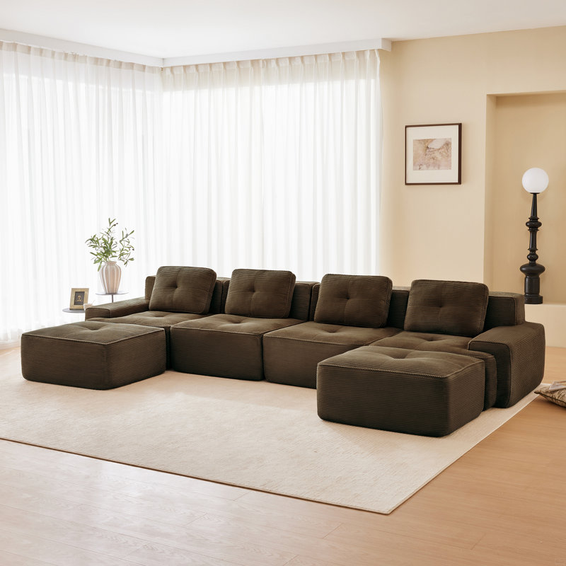 Canapé modulaire en U de 153 po en velours côtelé et canapé 4 places