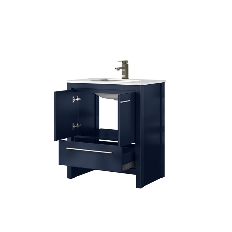 Meuble-lavabo l 30 po x P 20 po avec surface en quartz blanc et robinet en métal - armoire à fermeture en douceur Teinture pour comptoir à 20 fonctions