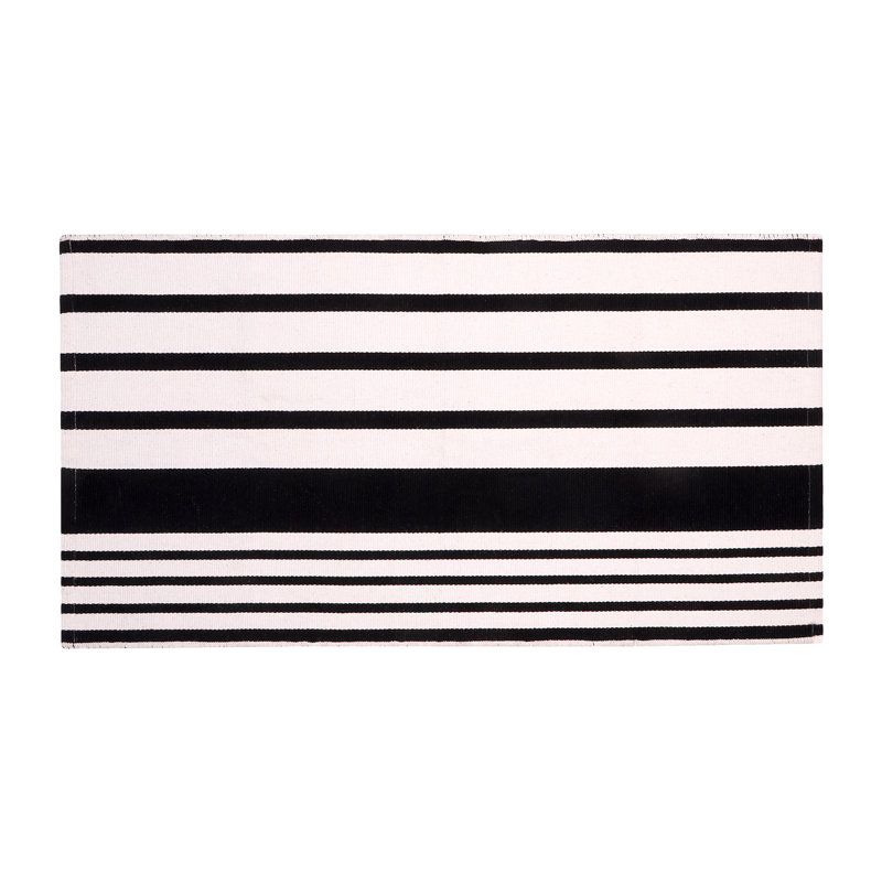 Black and White Striped Hand-Woven Cotton Door Rug – 24" × 51", Outdoor, Machine Washable & Fade-Resistant