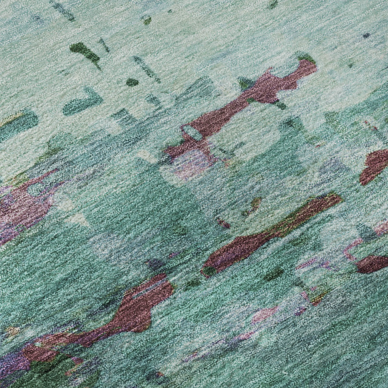 Premium Machine Washable Mayfield Abstract Rug, Teal, 8' Round