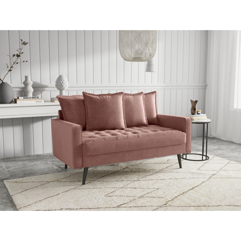 Urbano 58" Velvet Square Arm Pillow Back Sofa Loveseat, Rose Velvet
