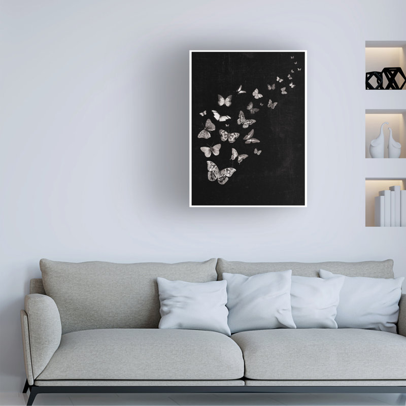 Animals Flying Butterflies Black And White,  19" H x 14" W x 2" D
