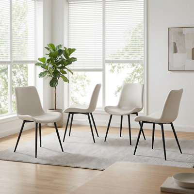 Upholstered Dining Chair Set Faux Leather Scoop Seat with Carbon Steel Legs (Set of 4)