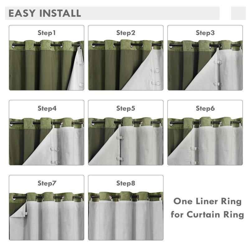 100% Blackout Curtain Liners for Bedroom Noice Reducing Thermal Insulated Liners for Living Room with 18 Pcs Rings 2 Panels Set
